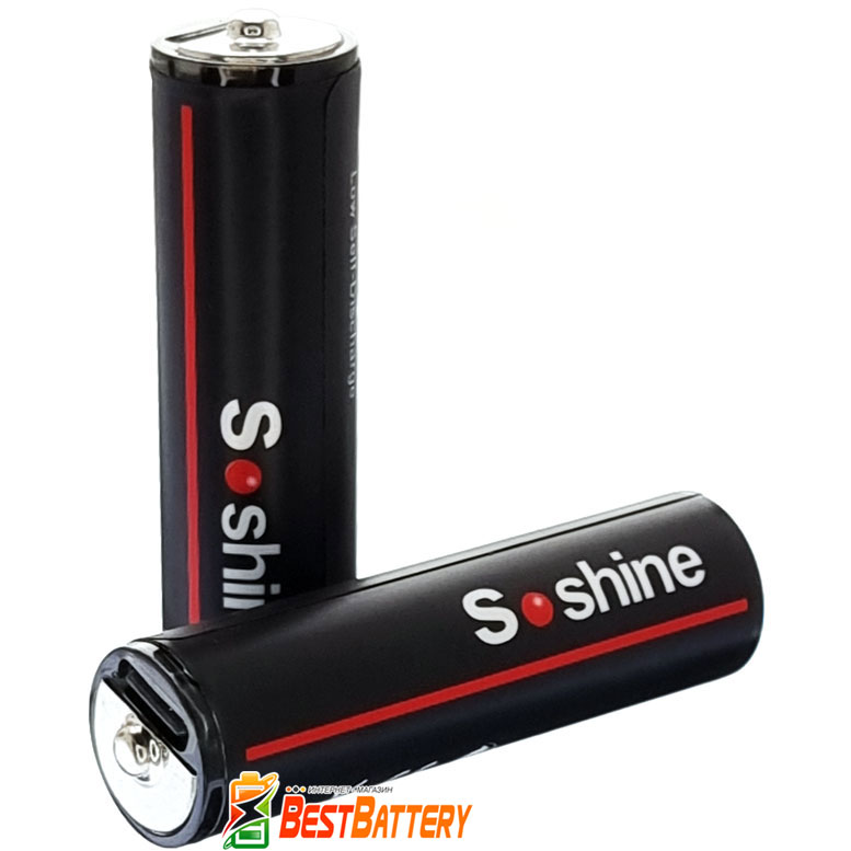 Аккумулятор АА Soshine USB Type-C 1.5V Li-Ion 2600 mWh поштучно. Пальчиковые АКБ на 1.5 В с USB зарядным.