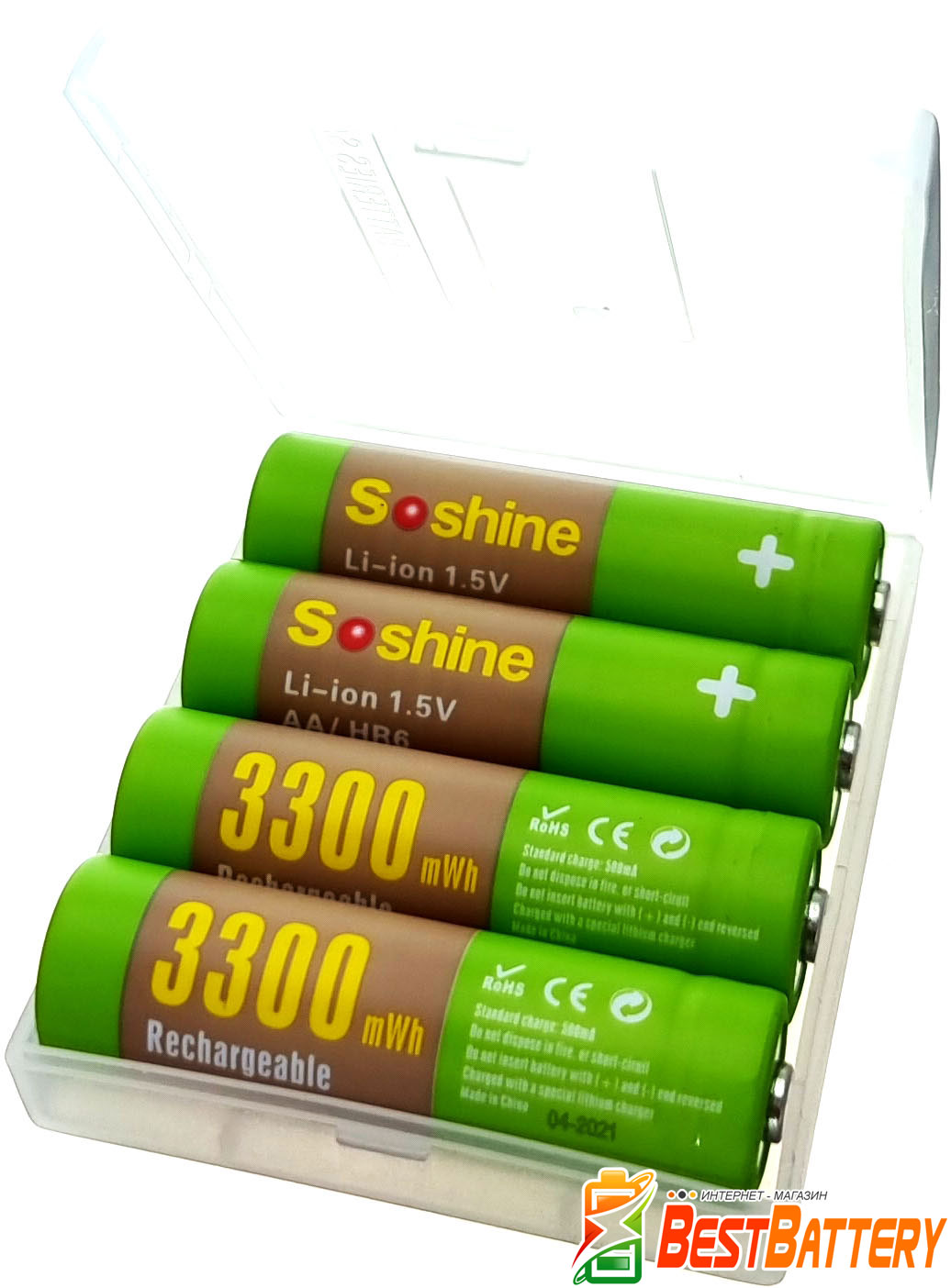 Soshine Li-Ion 1.5V AA 3300 mWh 4 шт. в боксе  - пальчиковые литий-ионные аккумуляторы нового поколения на 1,5В.