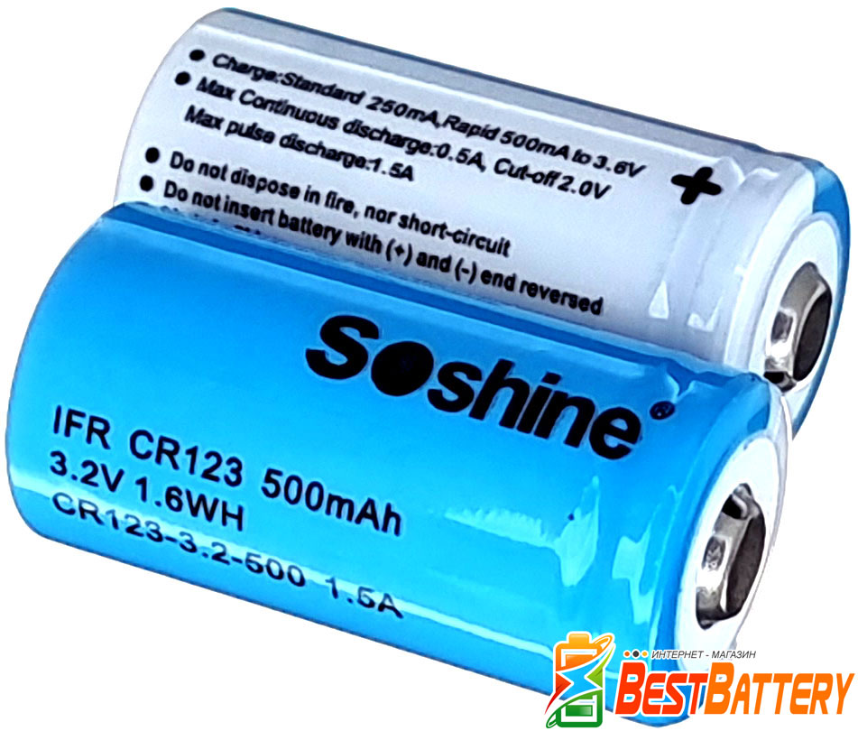Аккумулятор 16340 (CR123) Soshine 3.2В 500 mAh без защиты.