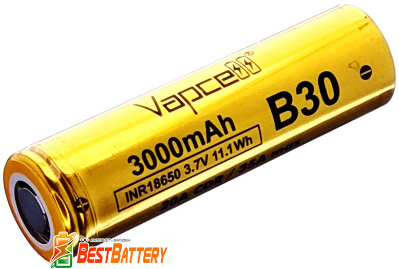 Аккумулятор 18650 VapCell B30 3000 mAh Li-Ion INR 3.7В, 20А (35А), Yellow.