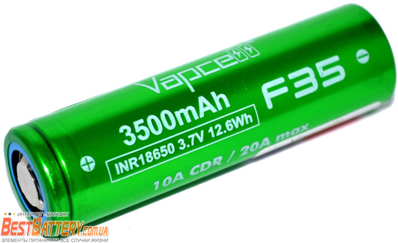 Аккумуляторы 18650 Vapcell F35 3.7V 3500 mAh Green 10A (20A).