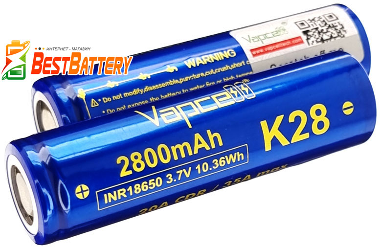 VapCell INR 18650 K28 Blue 2800 mAh высокотоковые INR Li-Ion аккумуляторы.