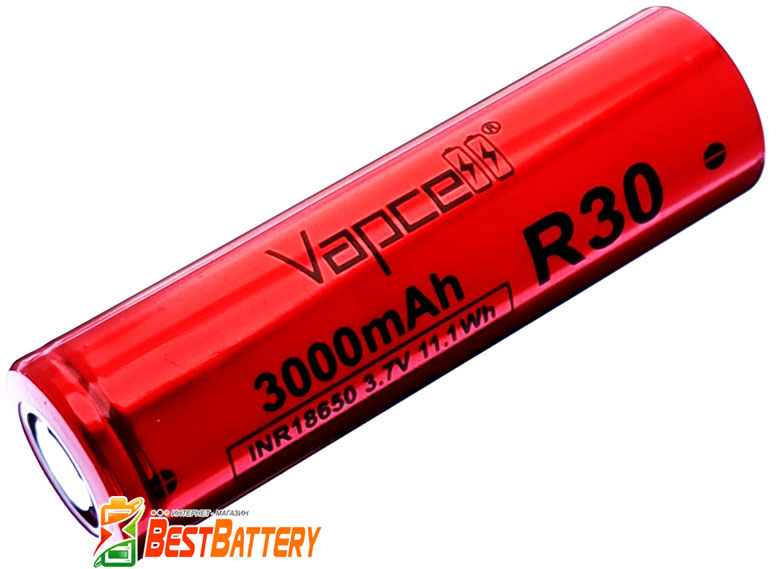 Аккумулятор 18650 VapCell R30 3000 mAh Li-Ion INR 3.7В, 18А (35А), Red. Высокотоковый.