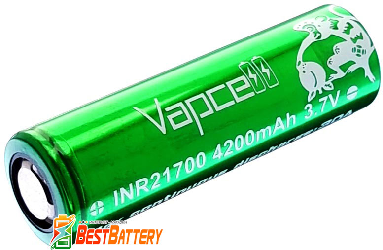 Аккумулятор 21700 Vapcell 4200 mAh, Li-Ion INR, 3.7В (4.2В). Высокотоковый 30А, без защиты
