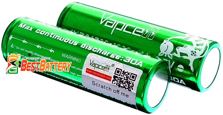 Li-Ion INR аккумуляторы 21700 Vapcell 4200 mAh 30А QR код для проверки оригинальности.