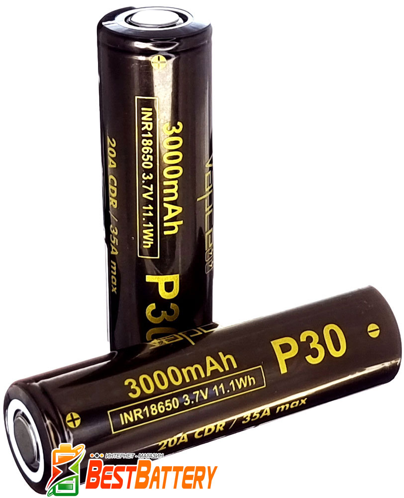 Аккумулятор 18650 VapCell P30 3000 mAh Li-Ion INR, 3.7В, 20А (35A) Высокотоковый. Аналог LG HG2.