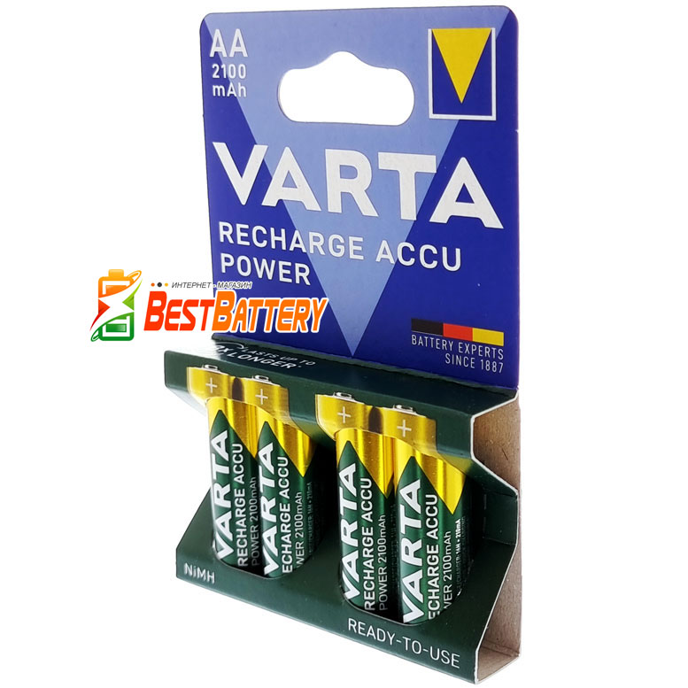 Пальчиковые аккумуляторы VARTA Recharge Accu Power 2100 mAh в блистере (AA), LSD.