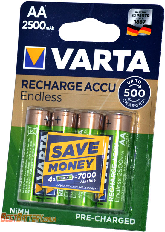 Пальчиковые аккумуляторы VARTA Endless Recharge Accu 2500 mAh в блистере (AA)