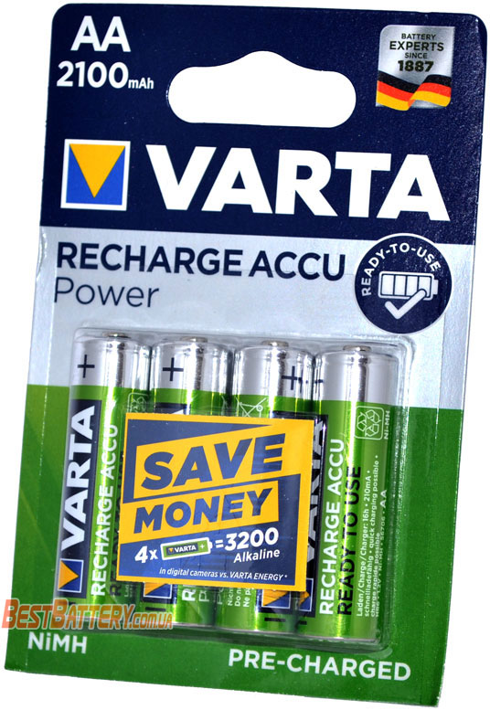 Аккумуляторы Varta 2100 mAh Recharge Accu Power AA 4 шт. в блистере.
