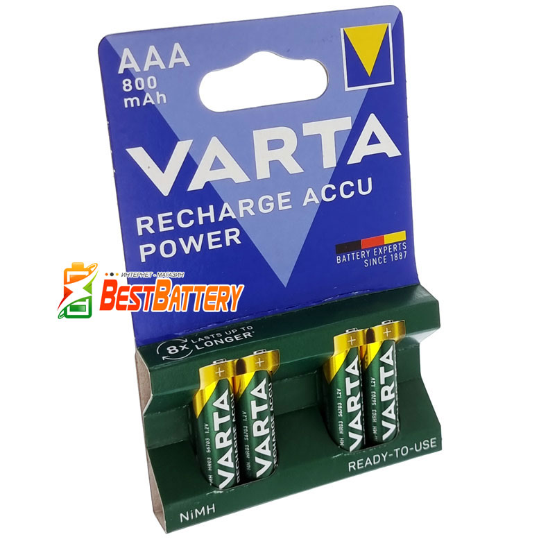 Минипальчиковые аккумуляторы VARTA 800 mAh Recharge Accu Power в блистере.