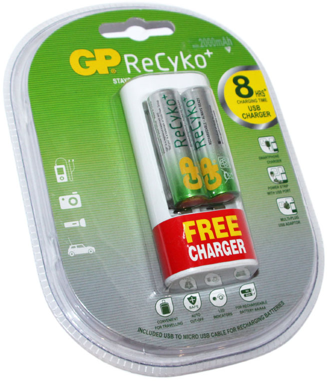 USB зарядное устройство GP U211 + 2 АА аккумулятора GP ReCyko 2000 mAh.