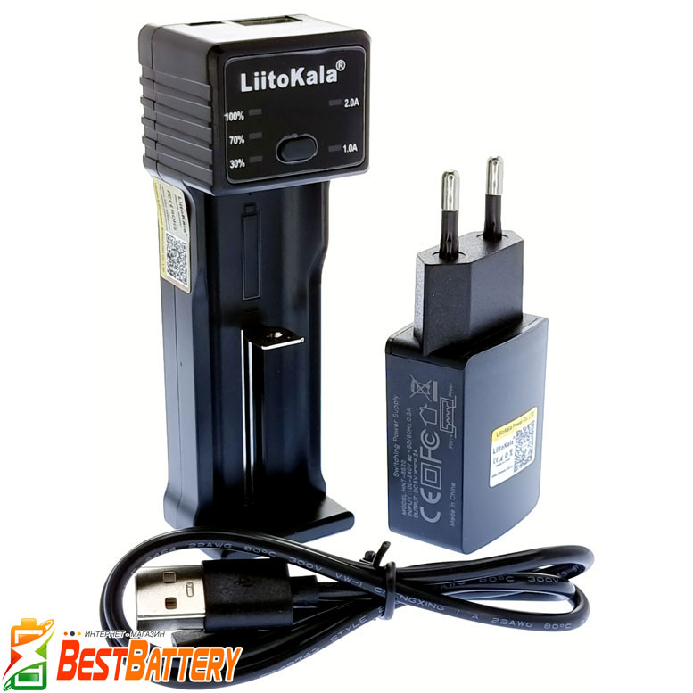 Комплект: зарядное устройство LiitoKala Lii-100B + USB Блок питания S520 на 2A. Для Li-Ion, Ni-Mh/Ni-Cd АКБ.