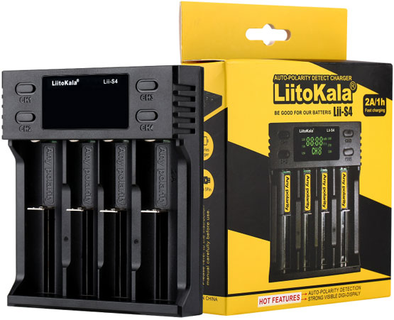 LiitoKala Lii-S4 - универсальное зарядное устройство для Ni-Mh, Ni-Cd, Li-Ion и LiFePO4 аккумуляторов с дисплеем.