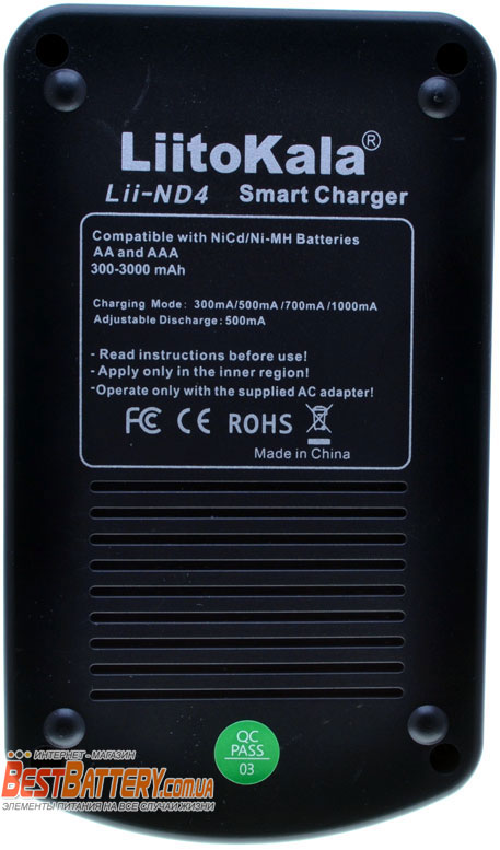 Liitokala Lii ND4 техническая характеристика зарядного устройства.