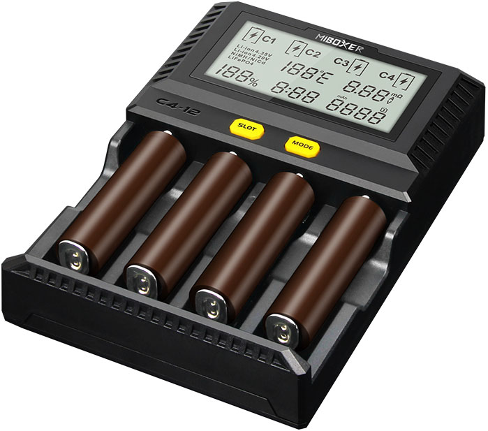 MiBoxer C4-12 Upgrade - БЫСТРОЕ зарядное устройство, ток 12A для Ni-Mh, Ni-Cd, Li-ion и LiFePO4 аккумуляторов.