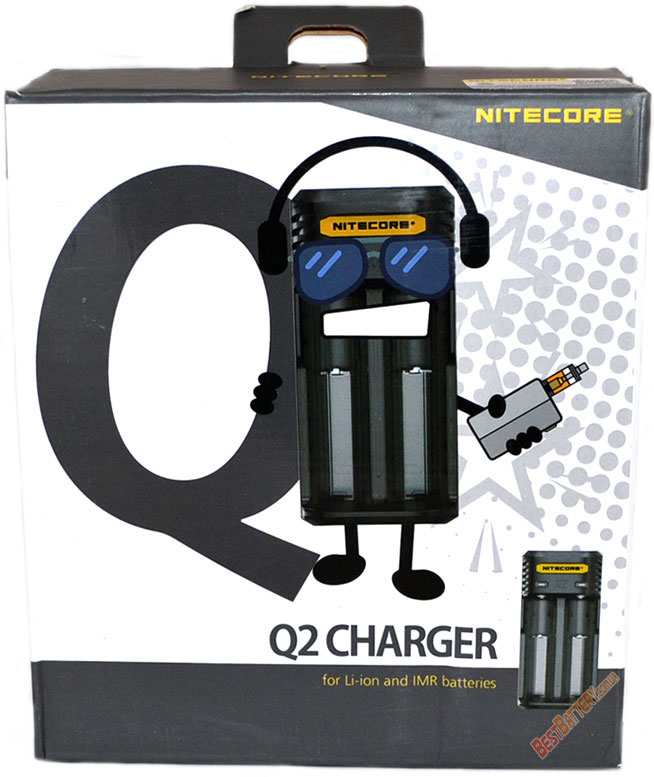 Упаковка зарядное устройство Nitecore Q2 charger черного цвета.