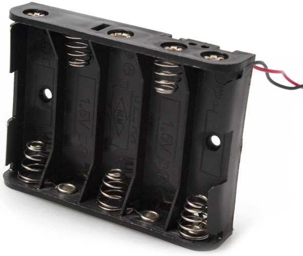 Держатель (холдер) с выводами на 5 аккумуляторов / 5 батареек АА (LR6, HR6) последовательное соединение (7.5В).