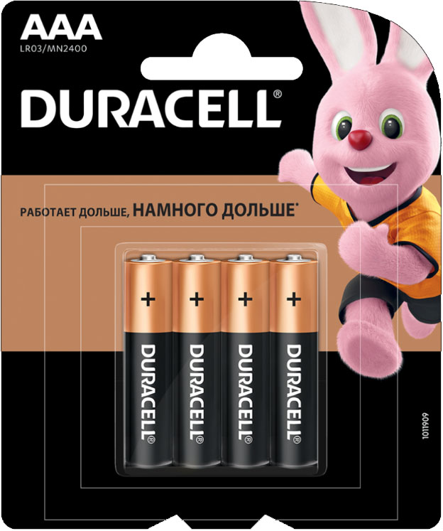 Duracell Alkaline AAA щелочные минипальчиковые батарейки (LR03), 1.5V. MN2400.