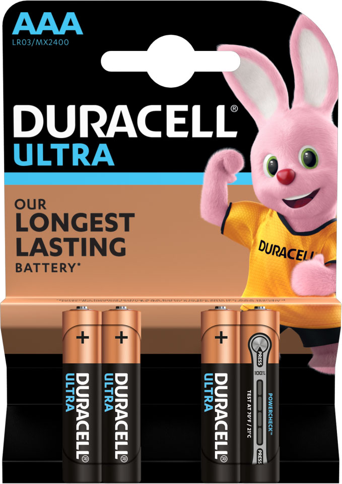 Duracell Ultra Alkaline AAA щелочные минипальчиковые батарейки (LR03), 1.5V.