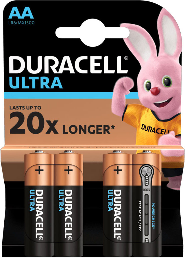 Duracell Ultra Alkaline AA щелочные пальчиковые батарейки (LR6), 1.5V.