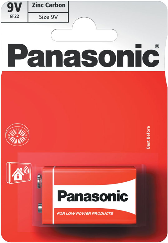 Солевая батарейка типа Крона на 9В Panasonic Red Zinc Carbon (6F22) в блистере.