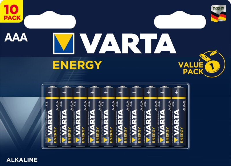 Щелочные минипальчиковые батарейки VARTA Energy AAA (LR03) Alkaline, 1.5V, 10 шт. в блистере.