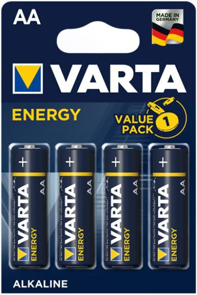 Щелочные пальчиковые батарейки VARTA Energy AA (LR6) Alkaline, 1.5V, 4 шт. в блистере.