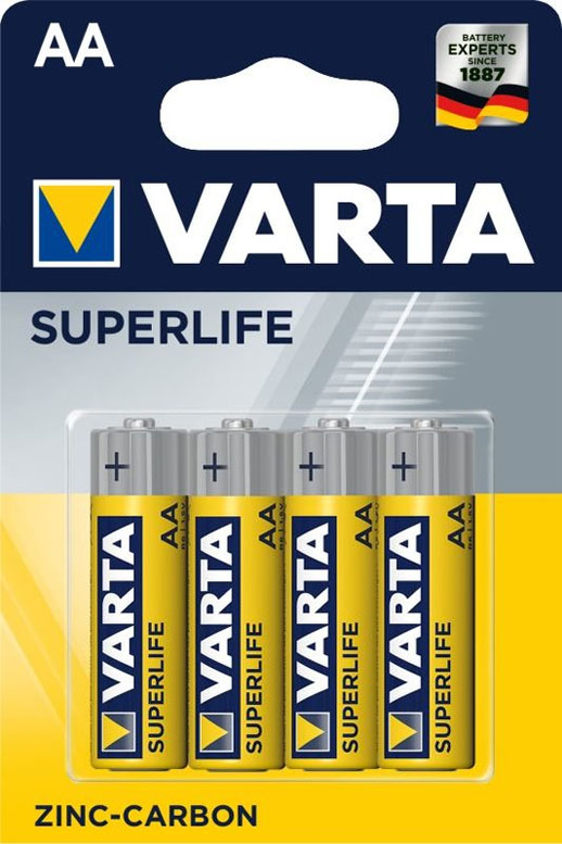 Солевые пальчиковые батарейки VARTA Superlife Zinc Carbon AA (LR6).