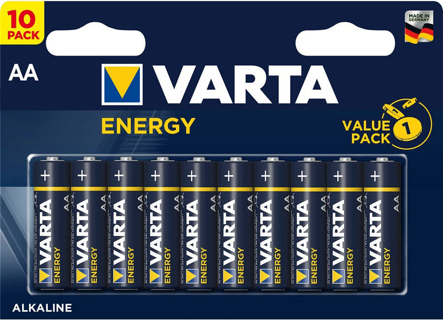 Пальчиковые батарейки VARTA Energy AA (LR6) Alkaline, 1.5V, 10 шт. в блистере.