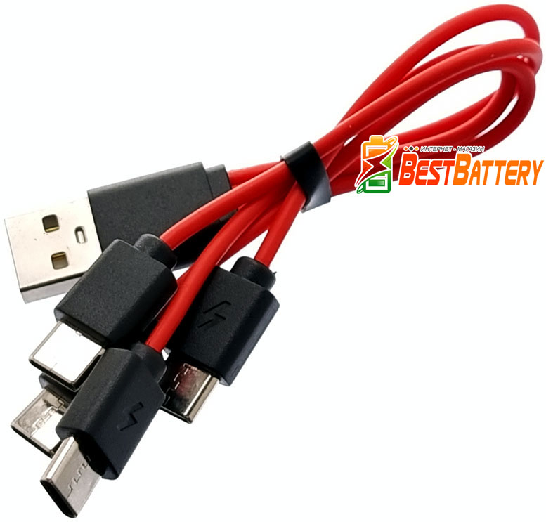 Кабель-разветвитель USB to 4 x USB Type-C в комплекте с аккумуляторами ААA Soshine USB 600 mWh 1.5 V.